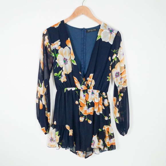 White Fox Boutique Pants - White Fox Boutique Long Sleeve Floral Romper
